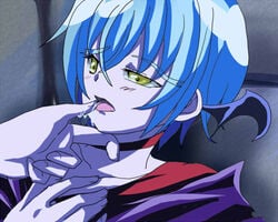 blue_hair choker clothing dokidoki!_precure finger_in_mouth firi head_wings ira_(dokidoki!_precure) male male_only open_mouth precure pretty_cure saliva short_hair yellow_eyes