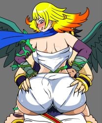 1girls 2boys angel angel_wings ass ass_grab black_hair blonde_hair blue_scarf blush clothed_female clothed_male dark_pit dry_humping erection_under_clothes fallen_angel fallen_angel_wings female grinding grinding_through_clothes hands_on_another's_hips hands_on_legs holding_legs kid_icarus kid_icarus_uprising licking_lips looking_back male male_pov nintendo obscured_face phosphora pit pit_(kid_icarus) pov purple_eyes sandwiched sweat terryzillasaurus tongue tongue_out tzillasaur2 vines wings