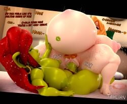 3d 3d_(artwork) bedroom big_breasts big_lips big_penis blender bouncing_breasts cowgirl_position earrings elf eyes_closed felicia_(tahlian) female_on_top freckles futa_on_female futanari goblin green_skin hand_on_belly herm huge_belly huge_breasts kiss_mark lactation milk nipple_piercing orgasm penetration plump_lips pointy_ears pregnant pubic_hair sex shortstack trixie_(tahlian) vagina