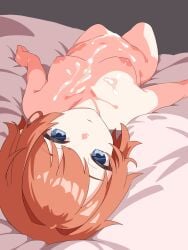 sayori_(doki_doki_literature_club) just_sayori doki_doki_literature_club ddlc 1girl 1female female girl coral_pink_hair blue_eyes red_bow small_breasts cum cum_all_over_body cum_over_body cum_on_body cum_everywhere after_sex after_vaginal thick_thighs tits breasts small_tits fully_naked fully_nude completely_nude completely_nude_female completely_naked completely_naked_female high_res high_resolution bed simple_background