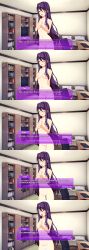 1girls accurate_art_style ahe_gao bed bedroom books bookshelf climax cumming ddlc_text_box dildo doki_doki_literature_club female flustered looking_to_the_side naked nude open_mouth panel panels pillow pillows purple_eyes purple_hair red_face solo sprite sprite_edit sweat sweatdrop text text_box tongue tongue_out transparent_dildo tv worried worried_expression yuri_(doki_doki_literature_club)