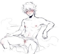 blush completely_nude cuntboy cuntboy_only embarrassed gintama gintoki_sakata intersex niichan nude partially_colored pussy sauna sitting sketch solo spot_color spread_legs steam toned toned_cuntboy towel uncensored