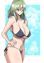 1girls alternate_costume bare_thighs bikini black_bikini black_swimsuit breasts byleth_(fire_emblem) byleth_(fire_emblem)_(female) cleavage female female_only fire_emblem fire_emblem:_three_houses green_eyes green_hair large_breasts looking_at_viewer medium_hair nintendo o-tomo-koko sideboob simi_zero smile solo swimsuit thick_thighs thighs underboob