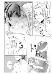 1boy 1futa areolae big_penis blush breasts byleth_(fire_emblem) byleth_(fire_emblem)_(male) censored closed_eyes comic completely_nude_female completely_nude_male cum dialogue doujinshi duo edelgard_von_hresvelg english_text face-to-face fingering fingering_pussy fire_emblem fire_emblem:_three_houses forehead-to-forehead futa_sans_balls futanari heavy_breathing human light-skinned_male long_hair male monochrome mugen_no_sudadokei nintendo nipples nude penis pussy small_breasts sweat text translated trembling