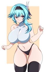 1girls absurd_res abysswatchers big_breasts blue_hair breasts eula_(genshin_impact) genshin_impact highres huge_breasts legwear light_skin orange_eyes panties solo solo_female standing thick_thighs thighhighs thighs wide_hips