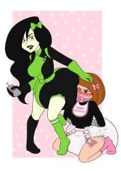 2girls ankle_socks anklehighs ass_in_face big_breasts black_hair blush bondage breasts diaper diapered_dom diapered_lovers disney disney_channel face_in_ass female female_only femdom femsub frilled_legwear frilled_socks gag gagged kim_possible kimberly_ann_possible multiple_girls orange_hair pacifier pacifier_gag pink_socks remote_control remote_control_vibrator shego socks vibrator vibrator_taped_to_leg vibrator_under_clothes wishberri