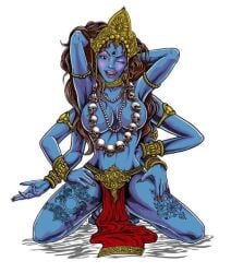 6_arms atheistrepublic blasphemous blue_body blue_skin blush blushing goddess hindu hindu_goddess hindu_mythology hinduism jewelry kali looking_at_viewer multi_arm multi_limb skulls tagme touching_self