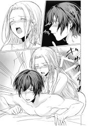 1boy 1futa ahe_gao anal areolae bed bedsheets blush breasts byleth_(fire_emblem) byleth_(fire_emblem)_(male) censored closed_mouth collapsing comic completely_nude_female completely_nude_male cum cum_in_ass dialogue doggy_style doujinshi duo edelgard_von_hresvelg ejaculation english_text fire_emblem fire_emblem:_three_houses from_behind futa_on_male futa_sans_balls futanari human long_hair male medium_breasts monochrome mugen_no_sudadokei nintendo nipples nude on_stomach open_mouth orgasm penis prone_bone sex small_breasts text translated