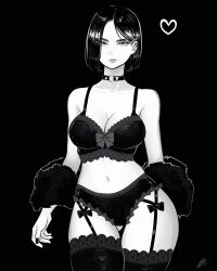 1girls 2021 arthydraws big_breasts black_hair black_lingerie choker collar curvaceous curvy_body curvy_figure garter_straps high_resolution lingerie looking_at_viewer original original_character seductive_look short_hair tagme thighhighs voluptuous_female