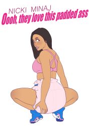 1girls ass big_ass big_breasts black_hair breasts celebrity dark-skinned_female dark_skin diaper female nicki_minaj real_person shadowpelt squatting text