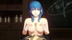 1boy 1girls 3d animated big_breasts blue_eyes breasts byleth_(fire_emblem) byleth_(fire_emblem)_(female) completely_nude female female_focus fire_emblem fire_emblem:_three_houses garreg_mach_monastery_uniform indoors large_breasts male_pov medium_hair nintendo no_sound nude nude_female overused23 paizuri smile solo_focus teal_hair video