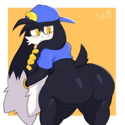 absurd_res anthro ass ass big_ass big_butt black_body black_fur blush bottomless clothed clothing cute cute_face domestic_cat felid feline felis fur hat headgear headwear hi_res huge_ass huge_butt klonoa klonoa_(series) looking_at_viewer looking_back male male_only mammal shirt smile solo_male thick_thighs topwear video_games virito yellow_eyes