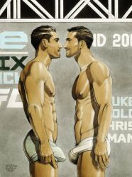 2boys bulge kentartwork looking_at_each_other male male_only muscles muscular muscular_male ufc underwear underwear_only weigh_in white_underwear