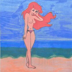 1girls 5_fingers 5_toes ariel beach bikini_bottom breasts chuck_wagen disney disney_princess hairy_pussy long_hair long_hair_female long_red_hair nipples nude nude_female on_beach paper_(artwork) pin-up pin_up public_topless purple_bikini_bottom purple_panties red_hair red_hair_female sand the_little_mermaid topless