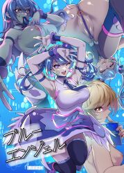 anus armband artist_name blue_angel blue_eyes blue_hair bow breasts brown_eyes brown_hair dress earrings female fingernails hairbow highres jewelry large_breasts mibry_(phrysm) necktie nipples nude phone shoes solo twintails yu-gi-oh! yu-gi-oh!_vrains zaizen_aoi