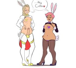 1futa 1girls 2020s 2021 adora blonde_hair bowtie breasts bunny_ears bunny_girl bunny_tail bunnysuit clothed clothing dialogue duo english_text erection female full_body futanari glimmer_(she-ra) gold_heels gold_high_heels heart high_heels human light-skinned_female light-skinned_futanari light_skin lipstick long_hair makeup mostly_nude nipple_covers nude nude_female nude_futanari offscreen_character one_eye_closed orange_lips orange_lipstick pasties pink_eyes pink_hair presenting presenting_breasts presenting_penis purple_bowtie purple_heels reverse_bunnysuit seductive seductive_smile she-ra she-ra_and_the_princesses_of_power simple_background smile standing stockings text thighhighs two-tone_high_heels vlado white_background white_heels white_high_heels white_thighhighs wink