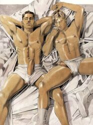 2boys armpits arms_behind_head balls ballsack big_bulge big_cock big_penis blonde_hair boner brown_hair bulge circumcised dicks_out erect_penis erection foreskin hard_on huge_bulge huge_cock intact kentartwork laying_on_bed lean_muscle long_foreskin male male_nipples male_only muscles muscular_male penis penis_out penis_through_underwear scrotum sleeping smooth_penis smooth_skinned_male testicles uncut underwear underwear_only unretracted_foreskin veiny_penis white_underwear