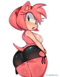 1girls amy_rose animal_ears anthro ass big_ass big_butt blush breasts bubble_butt butt eye_contact female female_only furry green_eyes ichig8miruku looking_at_viewer pink_body sega side-tie_skirt sideboob skirt solo solo_female sonic_(series) sonic_the_hedgehog_(series) surprised tail thick_thighs thighs