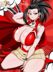 1girls 2022 armpits big_breasts big_thighs black_hair boots breasts busty fanart female hero_outfit_(mha) huge_breasts huge_thighs kneeling large_breasts large_thighs momo_yaoyorozu my_hero_academia raidon_dimentional_land shounen_jump superheroine tagme thick_thighs thighs