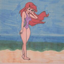 ariel beach chuck_wagen disney disney_princess leotard on_beach one-piece_swimsuit paper_(artwork) pin-up pin_up purple_leotard swimsuit swimwear tagme the_little_mermaid