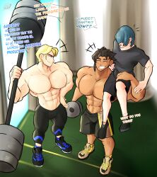 3boys abs balls biceps bulge byleth_(fire_emblem) byleth_(fire_emblem)_(male) claude_von_riegan dark-skinned_male dark_skin dialogue dimitri_alexandre_blaiddyd english_text excessive_cum fire_emblem fire_emblem:_three_houses flaccid gay hyper hyper_balls hyper_genitalia hyper_penis hyper_testicles kingdom_velvet male male_focus male_only multiple_boys muscles muscular muscular_arms muscular_ass muscular_back muscular_legs muscular_male muscular_thighs nintendo nipples pecs penis testicles text veins veiny_penis yaoi