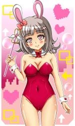 alternate_version_available blush breasts bunny_ears bunny_girl bunny_tail bunnysuit cleavage danganronpa danganronpa_2:_goodbye_despair female_only large_breasts nanami_chiaki shiguko smooth_skin super_danganronpa_2