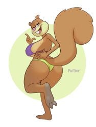 anthro ass barefoot big_breasts bikini breasts brown_fur clothing female fur furry furry_only looking_at_viewer looking_back nickelodeon pufftor sandy_cheeks smooth_skin solo spongebob_squarepants squirrel tail