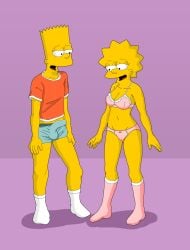 1boy 2022 aged_up bart_simpson big_breasts bow bow_panties bra breasts brother brother_and_sister clothing color digital_media_(artwork) evilweazel female footwear hi_res incest large_penis lisa_simpson looking_at_another male navel pantsu penis_under_clothes pink_panties purple_background siblings smile socks spiky_hair standing straight the_simpsons uncensored underwear underwear_bulge yellow_skin