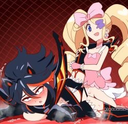 1futa 1girls bar_censor black_hair black_hair_bottom blonde_hair blonde_hair_on_black_hair blonde_hair_top blush bottomless censored clothed clothing cum cum_in_pussy cum_inside cumdrip domination duo ejaculation female futa_on_female futanari happy harime_nui heavy_breathing human jarkwarutu kill_la_kill leg_up light-skinned_female light-skinned_futanari light_hair_on_dark_hair light_skin matoi_ryuuko mostly_clothed mostly_nude on_side on_stomach orgasm rolling_eyes short_hair smile sweat tomboy twintails vaginal_penetration young