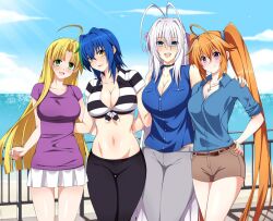 4girls asia_argento big_breasts blue_hair breasts female female_only high_school_dxd holding_bikini_top holding_clothing lindaroze multiple_girls rossweisse shidou_irina xenovia_quarta