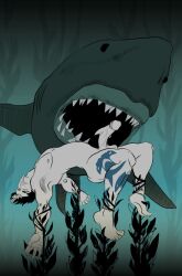 alexander_hardwood class_comics mako_finn male male_only shark tattoo unconscious underwater