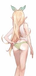 ass ass_focus back back_view blonde_hair butt butt_focus butt_mole exposed_shoulders fairy hair_ribbon kuivrr mole mole_on_ass nijisanji nijisanji_en panties pointy_ears pomu_rainpuff shirt_and_panties thighs underwear viewed_from_behind virtual_youtuber yellow_hair