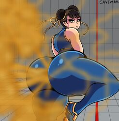 asian asian_female breast_grab brown_hair capcom caveman147 chun-li clothed_female double_bun fart female female_only huge_ass looking_back street_fighter street_fighter_alpha tagme thick_thighs wide_hips