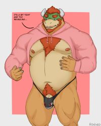 1boy bara bowser bullet_bill_underwear clothing dragon father furry genitals hi_res humanoid male male_only mario_(series) musclegut muscular nintendo nude parent penis ronixed slightly_chubby thong underwear video_games