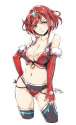 1girls breasts cleavage clothing crop_top female fur_trim fur_trim_(clothing) gloves large_breasts looking_at_viewer midriff navel nintendo pyra red_crop_top red_eyes red_hair relaxjon short_hair short_shorts solo thighhighs tiara xenoblade_(series) xenoblade_chronicles_2