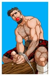 chest_hair class_comics eric_l facial_hair male male_only mouth_gag muscular muscular_male tied_up trip_(class_comics)