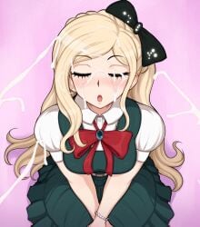 1girls 2020 afrobull alternate_version_available artist_name artist_signature bangs bead_bracelet beads belt black_bow blonde_hair blush bow bowtie bracelet braid breasts closed_eyes cum cum_in_mouth cum_on_clothes cum_on_eye cum_on_face cum_on_hair danganronpa danganronpa_2:_goodbye_despair digital_drawing_(artwork) digital_media_(artwork) digital_painting_(artwork) dress eyebrows_visible_through_hair eyelashes facial facial_cumshot facing_viewer from_above fully_clothed gem hair_accessory hairbow jewelry light-skinned_female light_skin long_hair looking_up medium_breasts open_mouth pinafore_dress pov puffy_short_sleeves puffy_sleeves reupload seiza shirt short_sleeves sitting solo solo_female solo_focus sonia_nevermind straight straight_hair v_arms very_long_hair white_belt white_shirt