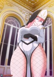 1girls beauty_mark big_breasts blue_eyes kami_otaku lilynette_piani overlord_(maruyama) pink_hair priestess tagme thick_thighs