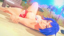 1girls 3d beach blue_hair breasts breasts_out breasts_outside emily_(stardew_valley) female female_only hagiwara_studio koikatsu koikatsu_(medium) light-skinned_female light_skin looking_at_viewer medium_hair solo solo_female stardew_valley