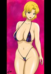 1girls big_breasts bikini blonde_hair bodysuit breasts curvy female gainax green_eyes human large_breasts light-skinned_female light_skin milf neon_genesis_evangelion red_lipstick ritsuko_akagi scientist short_hair thick_thighs voluptuous wide_hips