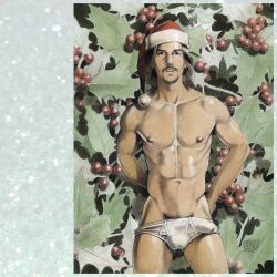 1boy big_bulge boner bulge bulge_to_side christmas erect_penis erection erection_pushing_underwear hard_on huge_bulge kentartwork looking_at_viewer male male_only muscles muscular muscular_male solo underwear underwear_only white_underwear