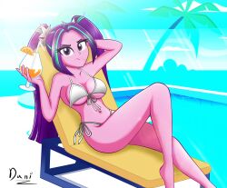 1girls aria_blaze beach_chair beverage bikini breasts chair cleavage danielitamlp_(artist) drink drinking_straw equestria_girls female female_only friendship_is_magic hasbro hi_res highres looking_at_viewer my_little_pony navel orange_(fruit) palm_tree solo solo_female summer twintails