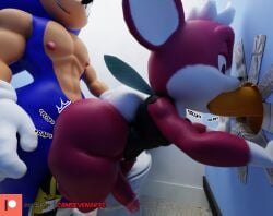 3d_(artwork) anal anal_sex anthro ass bathroom big_butt blue_body blue_fur bottomless camseven chip_(sonic) clothed clothing digital_media_(artwork) english_text erection eulipotyphlan fellatio from_behind_position fur genitals girly glory_hole group group_sex hair half-closed_eyes hedgehog hi_res male male/male male_penetrated male_penetrating male_penetrating_male mammal mostly_nude narrowed_eyes nipples nude oral oral_penetration orange_penis penetration penile penis public_restroom red_body red_fur restroom_stall sega sex smile sonic_(series) sonic_the_hedgehog sonic_the_hedgehog_(series) sonic_unleashed spitroast teapot_(body_type) text thick_thighs toilet topwear trio unknown_species watermark white_hair wide_hips wings