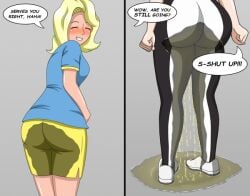 2girls ass comic doomer_girl female female_only multiple_girls omorashi original pants papergami peeing peeing_self piss piss_focus pissing shorts sitting standing tagme talking tradwife wet_clothes wet_pants wetting wetting_self wojak_comics yellow_shorts