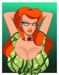 1girls 2022 2d areola_slip areolae arms_behind_head arms_up batman:_the_animated_series batman_(series) big_breasts blush breasts dc_comics dcau female ghostlessm green_eyes light-skinned_female light_skin looking_at_viewer orange_hair pamela_isley poison_ivy poison_ivy_(dcau)