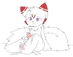 1boy after_masturbation canine changed_(video_game) changed_fan_artist chano cum cum_on_leg cum_on_penis cum_on_perineum cute femboy feminine_male fur furry furry_only girly male_only original_character pawpads paws purple_eyes slim solo