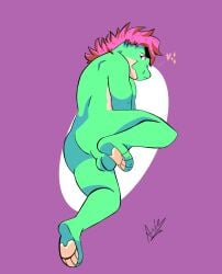 alternate_version_available anthro ass back backsack balls brawl_stars buzz_(brawl_stars) feet from_behind furry gay genitals green_body green_skin heart kisaxer! looking_back male male_focus male_only naked no_humans nude pink_hair reptile reptile_humanoid scalie scalie_humanoid tagme testicles thick_eyebrows toes video_games