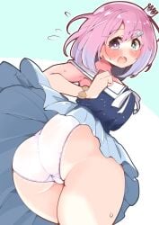 ass big_ass blue_dress blush blushing_profusely bob_cut bob_hair candy_hair_ornament crown dress embarrassed exposed_ass exposed_thighs fat_ass food_themed_hair_ornament gradient_hair green_eyes heterochromia high_resolution highres himemori_luna holoforce hololive hololive_japan light-blue_hair light-skinned_female light_skin looking_from_below no_sex panties pink_eyes pink_hair princess short_hair showing_ass shy silver_crown skirt_lift skirt_up solo streamer surprised surprised_expression surprised_face sweat sweatdrop thick_thighs trefoil uedazirousan virtual_youtuber vtuber white_panties wind wind_lift young_woman youtuber