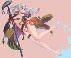 1girls alternate_costume bard-bot bikini coat female fire_emblem fire_emblem_awakening fire_emblem_heroes fish interspecies large_breasts nintendo o-ring o-ring_bikini octopus official_alternate_costume purple_bikini purple_swimsuit pussy robin_(female)_(summer)_(fire_emblem) robin_(fire_emblem) robin_(fire_emblem)_(female) solo swimsuit tentacle trident twintails wet