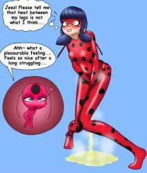 bodysuit english_text eye_mask female female_only have_to_pee kwami ladybug_(character) marinette_cheng marinette_dupain-cheng miraculous_ladybug need_to_pee omorashi papergami peeing peeing_self speech_bubble superhero tagme text tikki_(miraculous_ladybug) urinating urine wetting wetting_clothing wetting_self